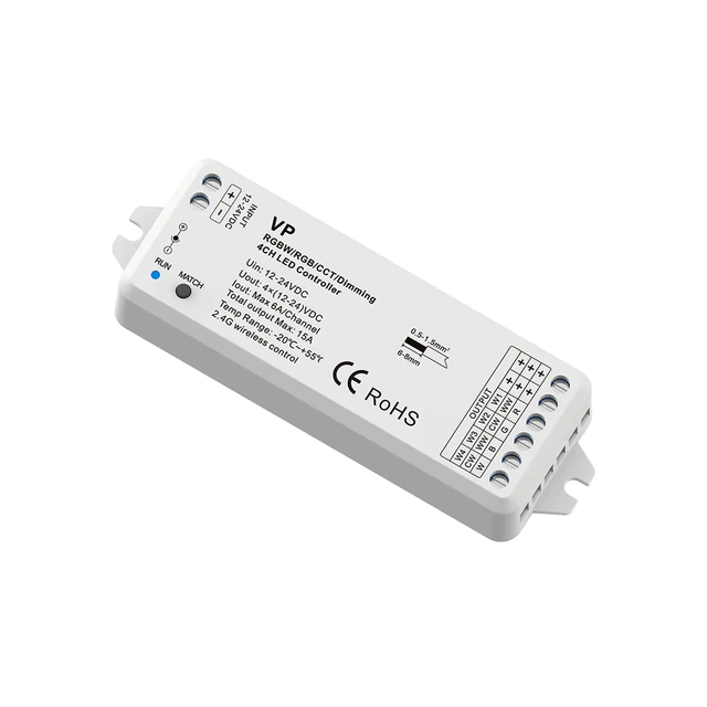 VP 4-Channel 12-24VDC 2.4G Wireless Wifi 192W/384W RGBW RGB CCT LED Strip Controller for Dimming for LED Strips