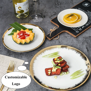 Ensemble de <span class=keywords><strong>vaisselle</strong></span> en céramique blanche nordique de luxe avec larges bordures dorées, assiettes à steak en <span class=keywords><strong>porcelaine</strong></span> et <span class=keywords><strong>vaisselle</strong></span> pour Noël et les mariages - Product Image 2