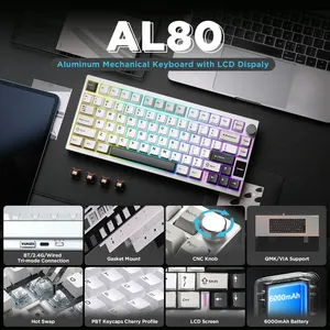 YUNZII AL80 QMK VIA <span class=keywords><strong>ค</strong></span>ีย์บอร์ดแบบกลไกอะลูมิเนียม พร้อมจอ LCD, ไฟ RGB, รองรับการเปลี่ยนสวิตช์แบบ Hot-Swappable, เชื่อมต่อบลูทูธและ USB-C สำหรับ Mac/Windows - Product Image 5