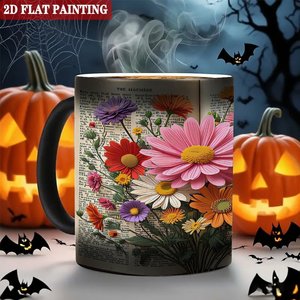 <b>Ceramic</b> Color Changing Mug 11oz Frosted Black Heat Sensitive Magic <b>Cup</b> With Floral Design - Product Image 6