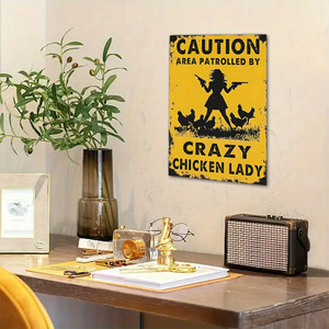 Lot de 2 plaques métalliques « Crazy Chicken Lady » – Décoration murale rétro et amusante pour poulailler, ferme et maison - Product Image 3