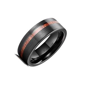 Anello di Fidanzamento con Fascia Spazzolata Comfort per Uomo e Donna 8mm Intarsio in Legno Tungsteno Nero Anelli Premium per Matrimonio Vendita all'Ingrosso - Product Image 3