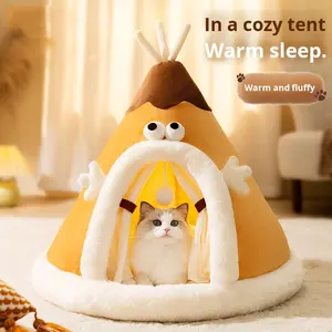 סתיו וחורף יוגורט בית מחמד בית מחמד אוהל מעובה עבור חתולים וכלבים קטנים משולש חמוד עיצוב דפוס מוצק - Product Image 5