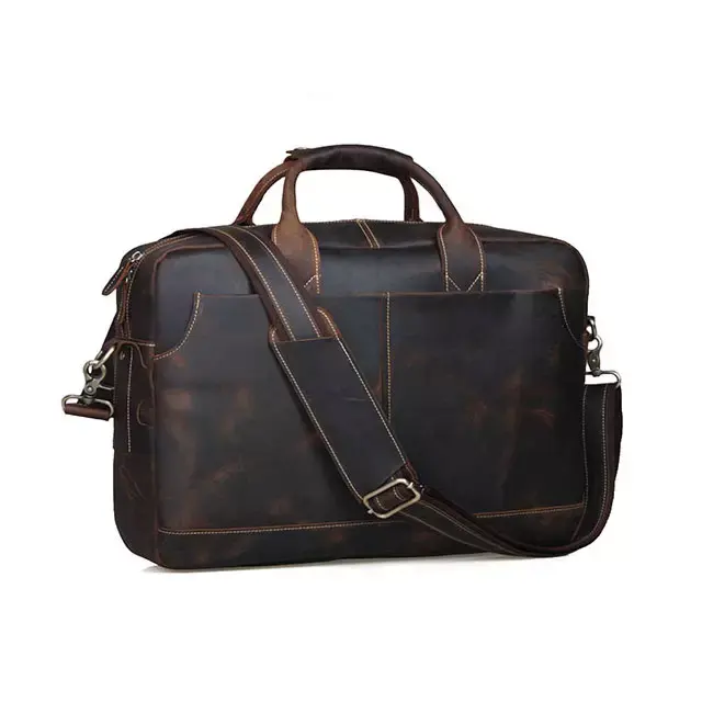 Genuine Leather Professional Look Briefcase Bag for 17 inch Laptop, Genuine Leather Messenger Bag, Mens Leather Messenger Bag