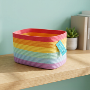 Panier de rangement rectangulaire en corde de coton écologique, couleurs pastel arc-en-ciel, multifonctionnel, pour vêtements, 15"x9.85"x9.85", pour salle de jeux - Product Image 2