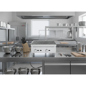 OUTE Griglia Teppanyaki Professionale a Gas da 24 Pollici per Interni, 2 Bruciatori in <span class=keywords><strong>Acciaio</strong></span> <span class=keywords><strong>Inox</strong></span> con Roccia Lavica e Riscaldatore Radiante Integrato per Steakhouse - Product Image 4