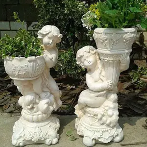 Large Fiberglass Material Plant Injection Concrete Cement Child with Flowerpot Molding Vases Flower Pots Mold for Planters