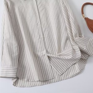 SHENZHU Women 2025 Summer New Chic Fashion <strong>Smart</strong> commuter Wind Loose Stripes <strong>Blouses</strong> Vintage Long Sleeve Female Shirts Chic Tops - Product Image 4