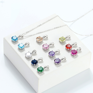 Lucky Birthstone Real 925 <span class=keywords><strong>Sterling</strong></span> Silver CZ Zircon colgante collar joyería de cristal para mujer con piedras de diamante - Product Image 1