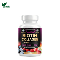 Gummies de biotine et collagène sans sucre 25000mcg pour cheveux, peau et ongles, saveur baies, sans OGM, sans gluten, marque privée OEM