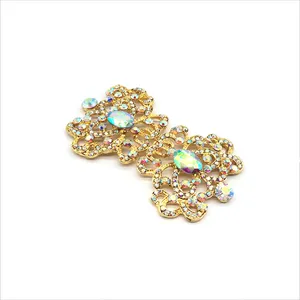 Desain baru gesper kunci ganda berlian imitasi berlapis emas gesper Interlock AB untuk wanita dekorasi gaun pengiring pengantin