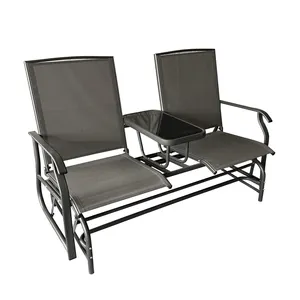 2-Person Outdoor Furniture Rocking Glider Bench Patio Double Swing Rocking Chair Loveseat With Accent Table Backyard Garden Sets