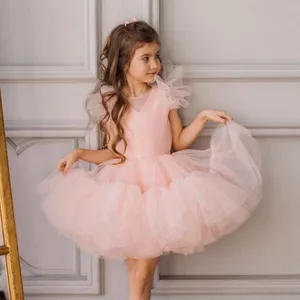 2023 Customization Summer Flutter Sleeves Ballet Princess Flower Girl Dress Kids Wedding Gown Birthday Dress Girls Party Dress