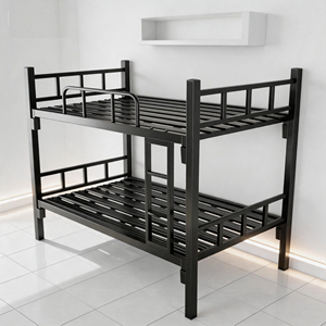 Lit superposé en métal noir OEM pour l'exportation, structure en fer sans boulons, assemblage rapide, base en treillis métallique, revêtement anti-rouille, design moderne, taille complète - Product Image 1