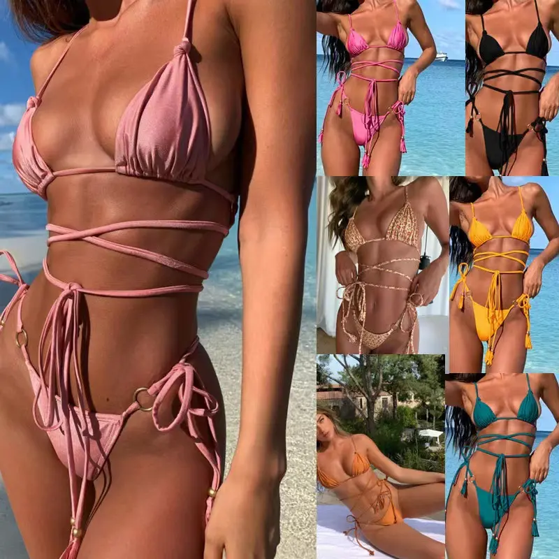 QuiteS Bikini Sexy Three-Point Swimsuit Sexy Corda De Gravata Piscina Custom Bikini Set Mulheres Sexy Mulheres ativo two-pieceUnderwear Bikini