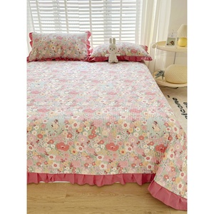 Pure Cotton Bed Sheet Set 3 Pcs Stripes Breathable Home <b>Bedding</b> With Skirt Tatami Style All Season Use - Product Image 2