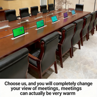 Table de conférence vidéo intelligente extensible sans papier avec élévateur de moniteur motorisé – Bureau moderne grand format multi-personnes en MDF écologique