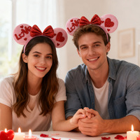 Serre-tête de haute qualité avec nœud papillon en forme de cœur scintillant, motif Mickey LOVE pour la Saint-Valentin, accessoire de décoration pour fête