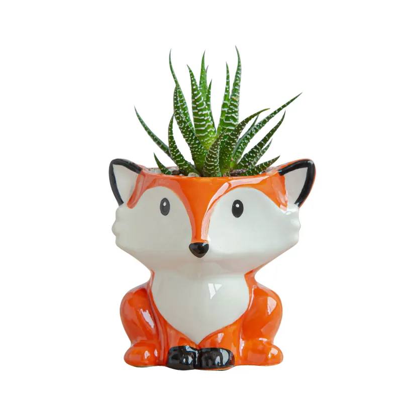 Pot de fleurs en céramique pour animaux, en forme de renard, de <span class=keywords><strong>panda</strong></span>, de hibou, bonsaï, planteur