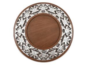 Grossiste Beau plateau rond artisanal en nacre incrustation plateau en bois foncé décoration plateau EID Ramadan fabriqué au Vietnam - Product Image 3
