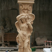 Statue colonne moderne et élégante en marbre blanc massif, sculptée à la main, personnalisable, motif Dame et Dragon, style Romanesque, pour extérieur