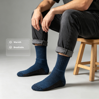 Chaussettes mi-mollet en mélange de laine thermique pour homme, doublées de polaire épaisse, avec semelle bouclée, pour le ski et les sports de plein air