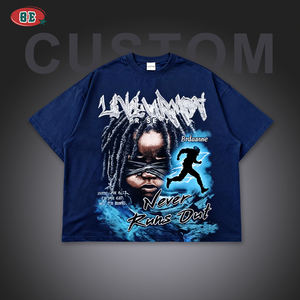 Мужская одежда, темно-синяя футболка большого размера XXL с графическим рисунком для мужчин, уличная одежда на заказ, супертяжеловесная футболка 305GSM - Product Image 1