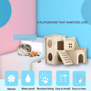 Casa laberinto de madera pequeña para hámsteres: Cabaña de dos pisos con tobogán divertido - Exclusivamente para hámsteres pequeños, gerbillas enanos y ratones pequeños - Product Image 4