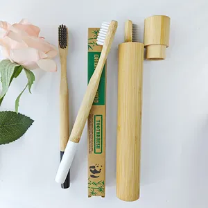 Elegant Biodegrade Natural Round Hotel Drop Shipping Supplier Carton Pouch Bag Cup Tube Caddy Wrapping FSC FDA Bamboo Toothbrush