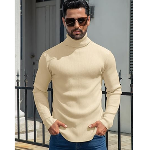 เสื้อสเวตเตอร์คอเต่าผู้ชายสีเบจ ผ้าถักเนื้อนุ่ม ยืดหยุ่น ทรงเข้ารูป สวมใส่สบาย เหมาะสำหรับฤดูหนาว - Product Image 3