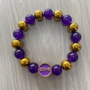 <span class=keywords><strong>Bracelet</strong></span> de fraternité perlé pour homme, perles de verre violettes et dorées, <span class=keywords><strong>bracelet</strong></span> élastique avec pendentif perlé pour <span class=keywords><strong>Liberty</strong></span> Gifts LINK Iota - Product Image 4