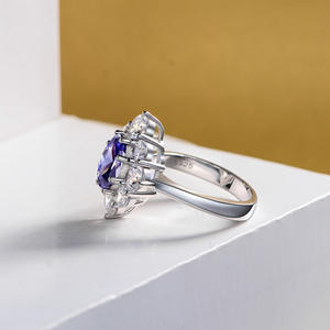 Joyería Anillo de circón azul Corte ovalado 6*9 MM 925 Anillo de boda de compromiso de plata esterlina Mujeres - Product Image 4