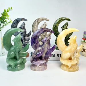 Nuovi Arrivi: Scultura di <span class=keywords><strong>Lupo</strong></span> con Luna in Cristallo Naturale e Pietre Preziose Miste per Decorazione e Feng Shui - Product Image 2