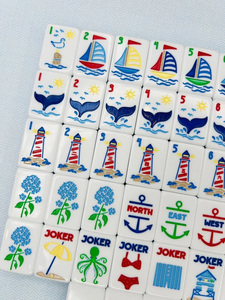 Coastal <b>Mahjong</b> Tiles Nautical Theme <b>Mahjong</b> <b>Set</b> White Blue Game Pieces for Travel Party Family Play - Product Image 2