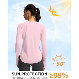 2025 femmes léger UPF 50 + Protection UV à manches longues chemise de soleil séchage rapide entraînement randonnée hauts rose clair-extérieur - Product Image 6