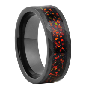 Bijoux de mode, anneaux en carbure de tungstène martelé noir de 8 mm avec incrustation d'<span class=keywords><strong>opale</strong></span> rouge pour hommes et femmes, cadeau de fiançailles, de mariage, d'anniversaire, de fête - Product Image 5