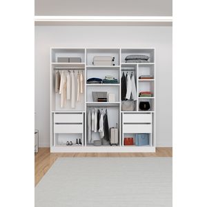 Modern White 6-Door Wooden Wardrobe with 4 Drawers and 13 <b>Shelves</b> Large Storage Bedroom Cabinet for <b>Clothes</b> Storage - Product Image 2