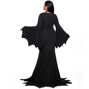 Costume d'Halloween pour femme, robe longue noire gothique à manches chauve-souris, style maîtresse de la terreur, inspirée de <span class=keywords><strong>Morticia</strong></span> Addam, tenue de <span class=keywords><strong>famille</strong></span> pour adulte - Product Image 4