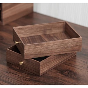 Classica Scatola Portaoggetti a Tre Livelli in Legno di Noce Nero Nordamericano, Cassetto da Scrivania per Tè, Dolci, Ufficio e Soggiorno - Product Image 5