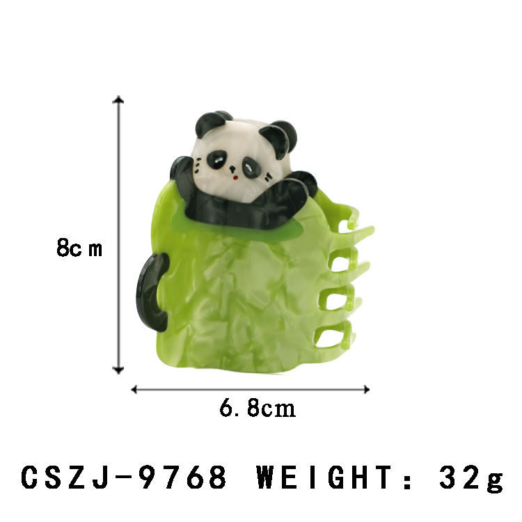Glow&Brooks Original 8cm Panda Splicing Acetate Claw Clips Green Black&white Custom Designer Hair Claw Chinese Style Hair Clip