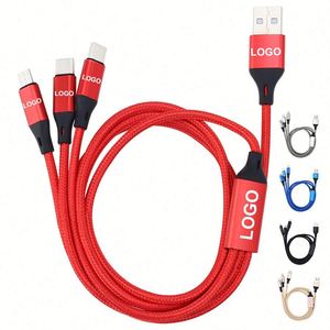 Custom Logo 1.2 Meter High Quality Phone <b>Type</b> <b>C</b> Android 3 in 1 Nylon USB <b>Cable</b> <b>Charger</b> for Business & Promotional Gifts - Product Image 1