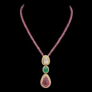 Pink Stone Kundan Pendant Gold <b>Necklace</b> Pearl and <b>Ruby</b> Beads Jewelry Pendant <b>Necklace</b> Full Jewelry Wholesale - Product Image 2