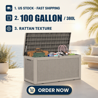 Boîte de rangement extérieure RTS 380L/100gal avec bordure pour l'organisation des meubles de jardin, des coussins et des accessoires de piscine