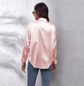 Chemisier Élégant <span class=keywords><strong>Femme</strong></span> S-XXL en Satin Rouge Vin, <span class=keywords><strong>Col</strong></span> Rabattu, Manches Longues, Blouse Formelle de Bureau OL, Hauts Féminins Automne - Product Image 6