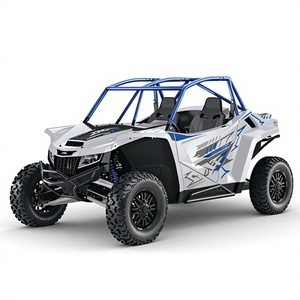 Véhicule tout-terrain Wildcat XX SE blanc et bleu, 4x4, avec roues noires et cage de sécurité - Product Image 1