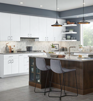 2023 SKYLINE personnalisé Australie Morden placage blanc en forme de L ensembles complets matériel Hot House armoires de cuisine avec île