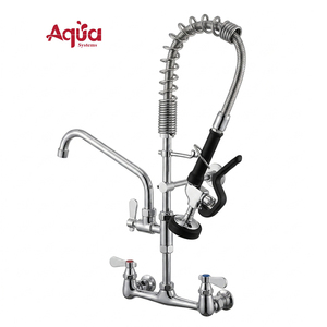 Aqua Systems Wall <b>Mounted</b> Kitchen Faucet 2 Handle Pull Out <b>Spray</b> Industrial Style Polished Chrome - Product Image 1