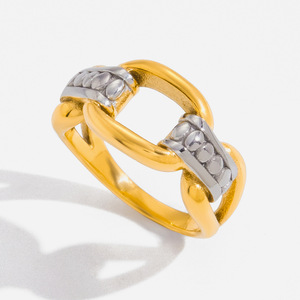 Geometric <b>Two</b>-Tone Gold <b>Ring</b> With Channel Set <b>Stones</b> Unisex Everyday Wear - Product Image 1