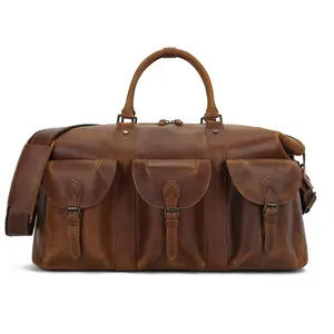 Manufacturer Custom Men Vintage Crazy Horse Leather Cowhide Travel Duffel Bag Genuine Leather Duffle Bag