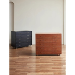 Solid Wood Five Drawer <b>Chest</b> Mobile Cabinet Vintage Style Bedroom <b>Storage</b> With Silent Wheels And Locking Mechanism - Product Image 2